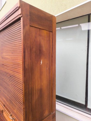 Armoire secrétaire rideaux bois rangement volet vintage années 1940