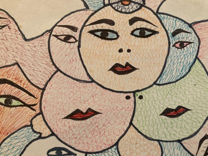 Art Brut Dessin Stylo Essaouira Mustapha Asmah Expressionniste Naïf Maroc 2000