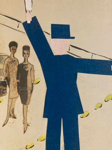 Art Collage 1950 policier voiture Police XXe Ancien Peinture Dessin