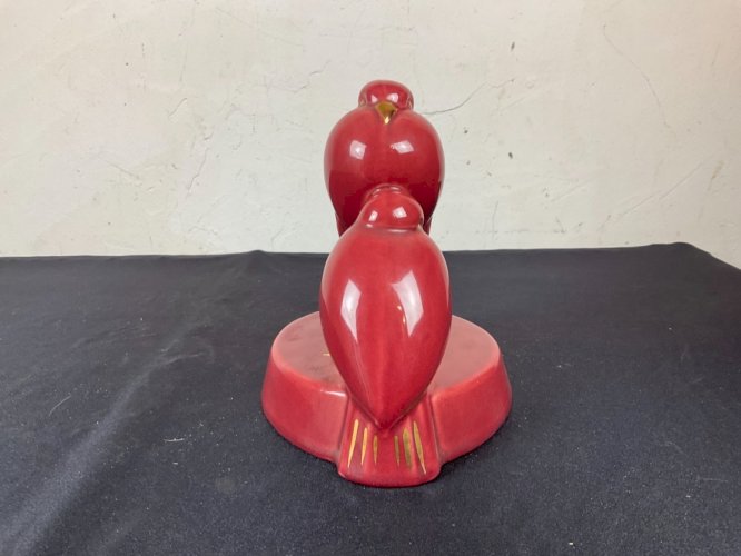 ART DECO FAIENCE COUPLE D OISEAUX 1930