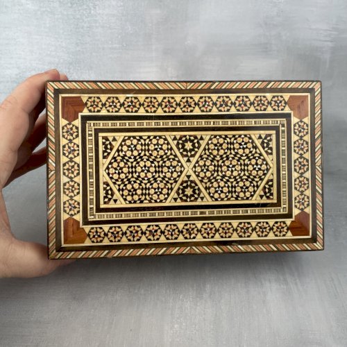 ART PERSAN Boite coffret bois marqueterie perse / Iran Khatam Kari ~18.5x11.5cm