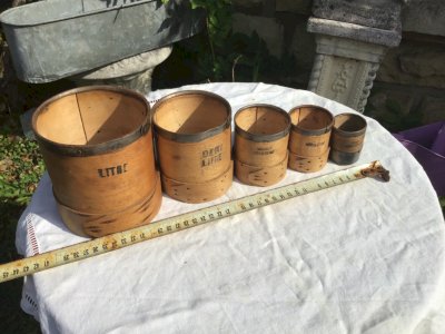 art populaire 5 mesures bois  L - 1/2L  double décilitre COBROT PAR