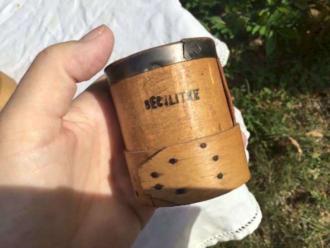 art populaire 5 mesures bois  L - 1/2L  double décilitre COBROT PAR