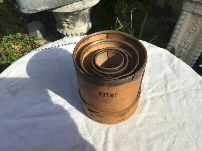 art populaire 5 mesures bois  L - 1/2L  double décilitre COBROT PAR