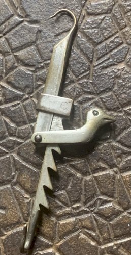 Art populaire miniature en fer nickel crochet crémaillère oiseau XIXe