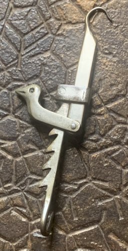 Art populaire miniature en fer nickel crochet crémaillère oiseau XIXe