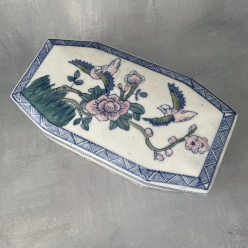 ASIE CHINE grande boite coffret vintage décor fleurs floral et oiseaux