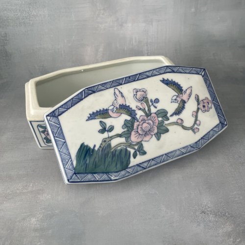 ASIE CHINE grande boite coffret vintage décor fleurs floral et oiseaux