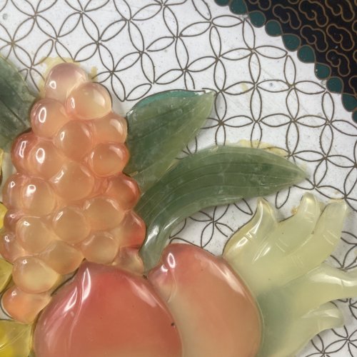 ASIE CHINE Nan Yu assiette plat email cloisonnée et décor en pierre  Ø ~25.5cm