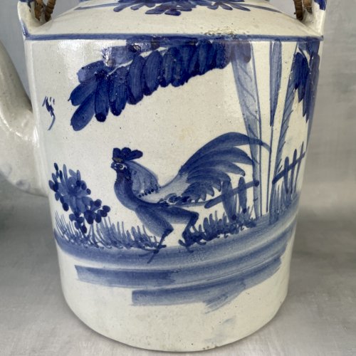 ASIE CHINE très grosse théière format familiale en grès a décor de coq bleu