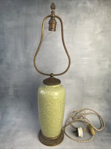 ASIA CHINA ancient vase celadon lamp stylized vegetal decoration, 19th century or older?