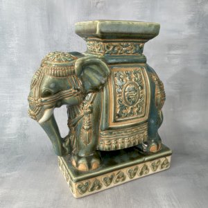 ASIA INDIA ceramic vase elephant glazed turquoise blue green
