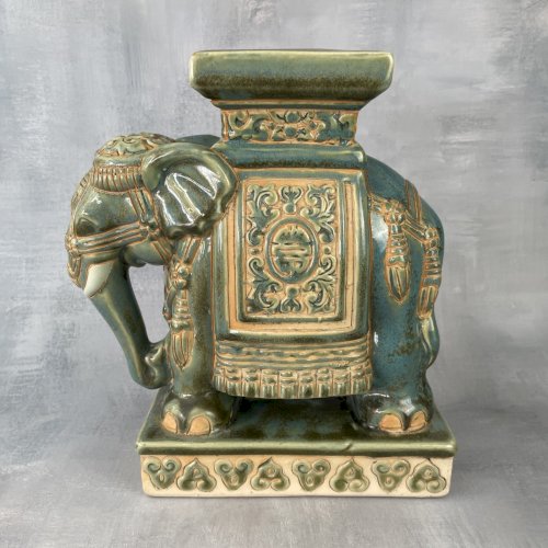 ASIE INDE vase éléphant en céramique émaillé vert bleu turquoise