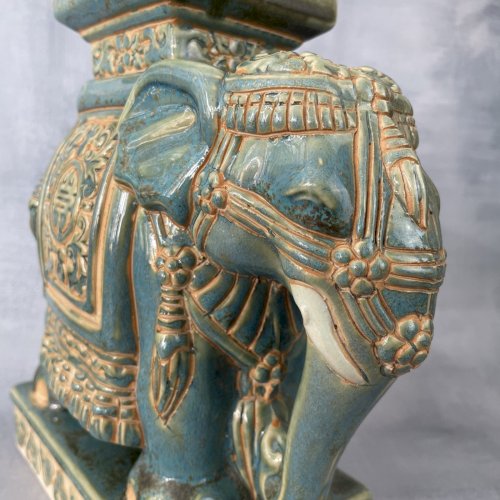 ASIE INDE vase éléphant en céramique émaillé vert bleu turquoise