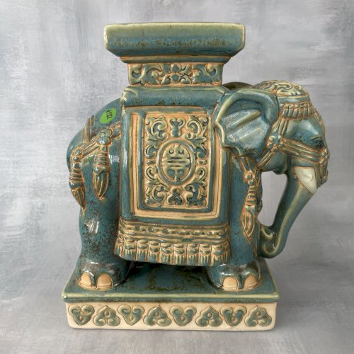 ASIE INDE vase éléphant en céramique émaillé vert bleu turquoise