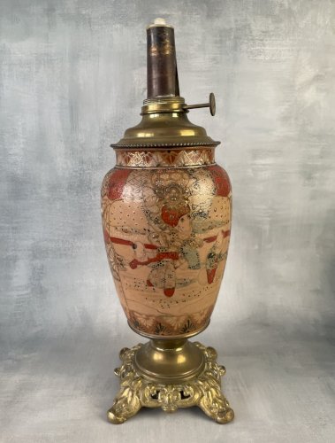 ASIE JAPON Satsuma vase ancien lampe à pétrole décorative, XIXe ?