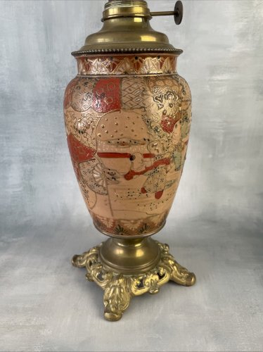 ASIE JAPON Satsuma vase ancien lampe à pétrole décorative, XIXe ?