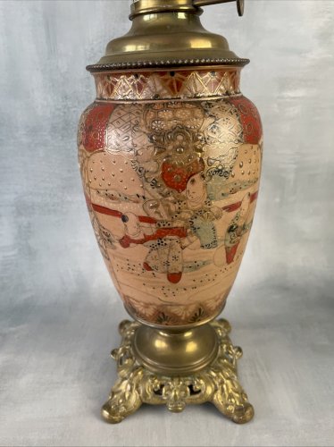 ASIE JAPON Satsuma vase ancien lampe à pétrole décorative, XIXe ?