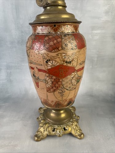 ASIE JAPON Satsuma vase ancien lampe à pétrole décorative, XIXe ?