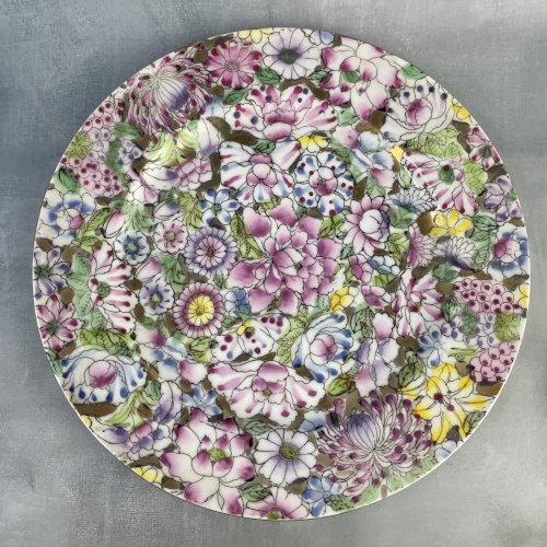 ASIE Macau 2 assiettes en porcelaine chinoise / Chine décor floral ~26.5 & 15 cm