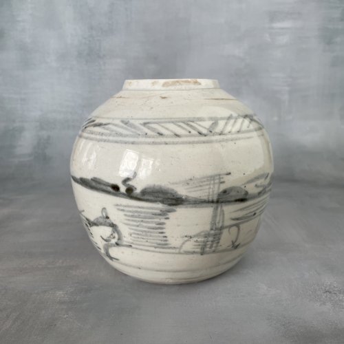 ASIE vase jarre porcelaine décor asiatique  bleu de hué , Vietnam Chine ? XIXe ?