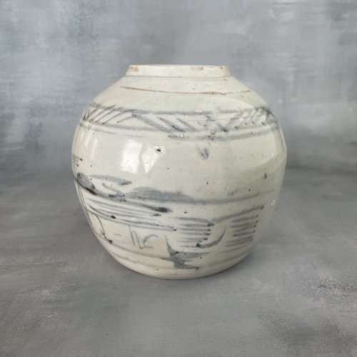 ASIE vase jarre porcelaine décor asiatique  bleu de hué , Vietnam Chine ? XIXe ?