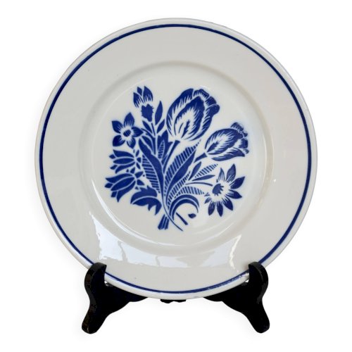Assiette à dessert ancienne faïence Badonviller – Décor fleurs bleues