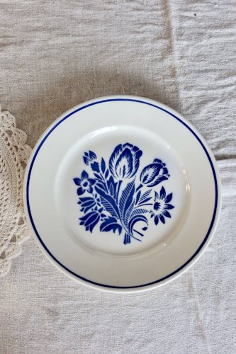 Assiette à dessert ancienne faïence Badonviller – Décor fleurs bleues