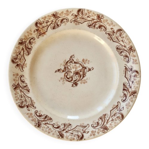 Assiette à dessert ancienne terre de fer Longwy Russe - Décor sépia