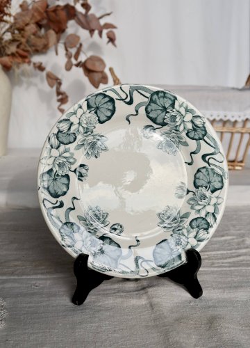 Assiette à dessert ancienne terre de fer Salins modèle Nénuphar