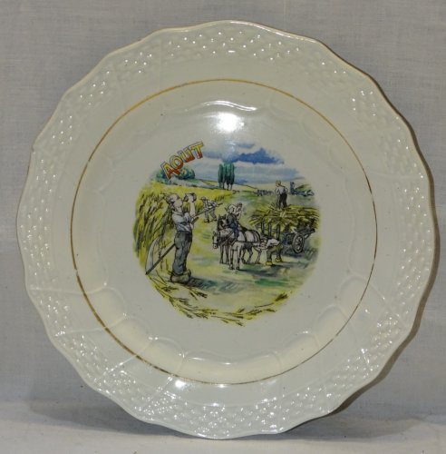 -ASSIETTE A DESSERT CERAMIQUE MOULIN DES LOUPS HAMAGE ANCIENNE MOIS  D'AOUT    D