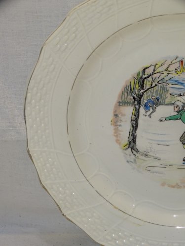 -ASSIETTE A DESSERT CERAMIQUE MOULIN DES LOUPS HAMAGE ANCIENNE MOIS JANVIER   D