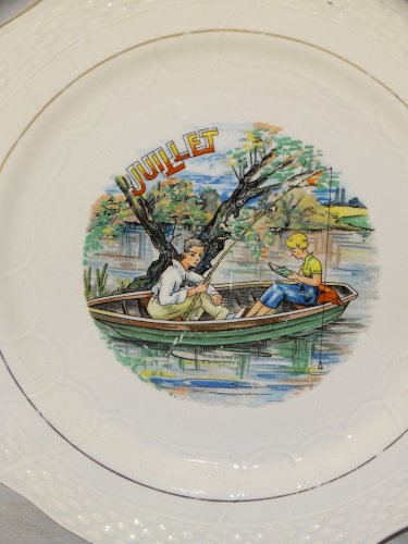 -ASSIETTE A DESSERT CERAMIQUE MOULIN DES LOUPS HAMAGE ANCIENNE MOIS  JUILLET   D