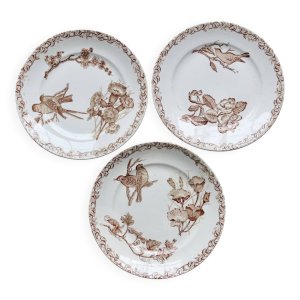 Brown Onnaing "Fleurs Jetées" ironstone dessert plate