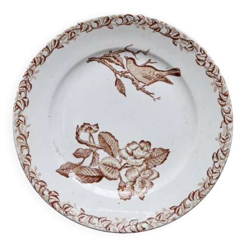 Assiette à dessert terre de fer Onnaing « Fleurs Jetées » marron