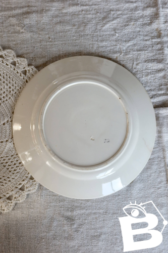 Assiette à dessert vintage en faïence ivoire – Décor fleur bleue