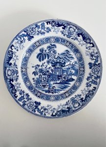 Antique plate Creil et Montereau 19th century Opaque blue porcelain
