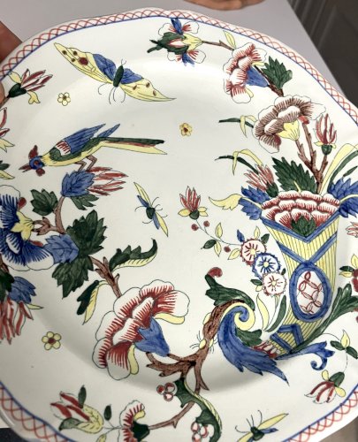 assiette ancienne en faience de Gien corne d' abondance fleurs oiseaux XIX eme