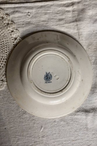 Assiette ancienne en terre de fer Saint-Amand et Hamage modèle Acacia