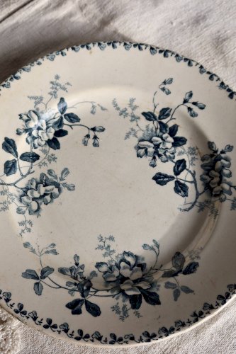 Assiette ancienne en terre de fer Saint-Amand et Hamage modèle Acacia