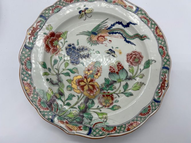 Assiette ancienne Samson Paris style Famille Verte décor phénix XIXe siècle