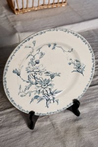 Assiette ancienne terre de fer Lunéville K&G modèle Marguerite bleu blanc