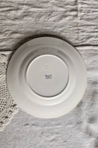 Assiette ancienne terre de fer Lunéville K&G modèle Marguerite bleu blanc