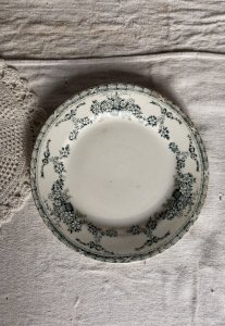 Old ironstone plate Salins model Ninon green decoration
