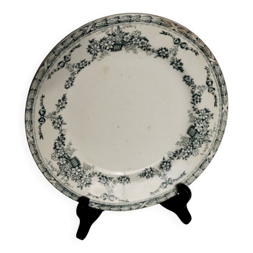 Assiette ancienne terre de fer Salins modèle Ninon décor vert