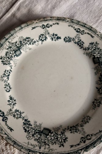 Assiette ancienne terre de fer Salins modèle Ninon décor vert