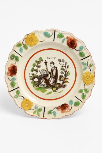 Assiette anglaise religieuse “FAITH” – décor barbotine – 19e – 17 cm