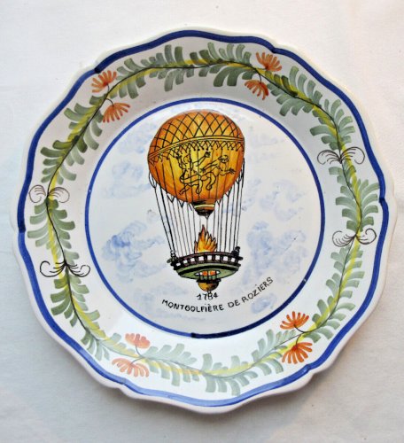 Assiette Art Déco, décor d'une Montgolfière de Roziers