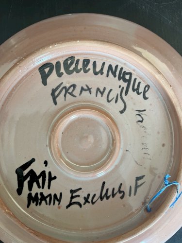 assiette artisanale  décor de fleurs vintage déco fait main piece unique Francis