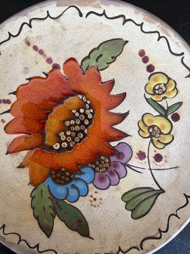 assiette artisanale  décor de fleurs vintage déco fait main piece unique Francis